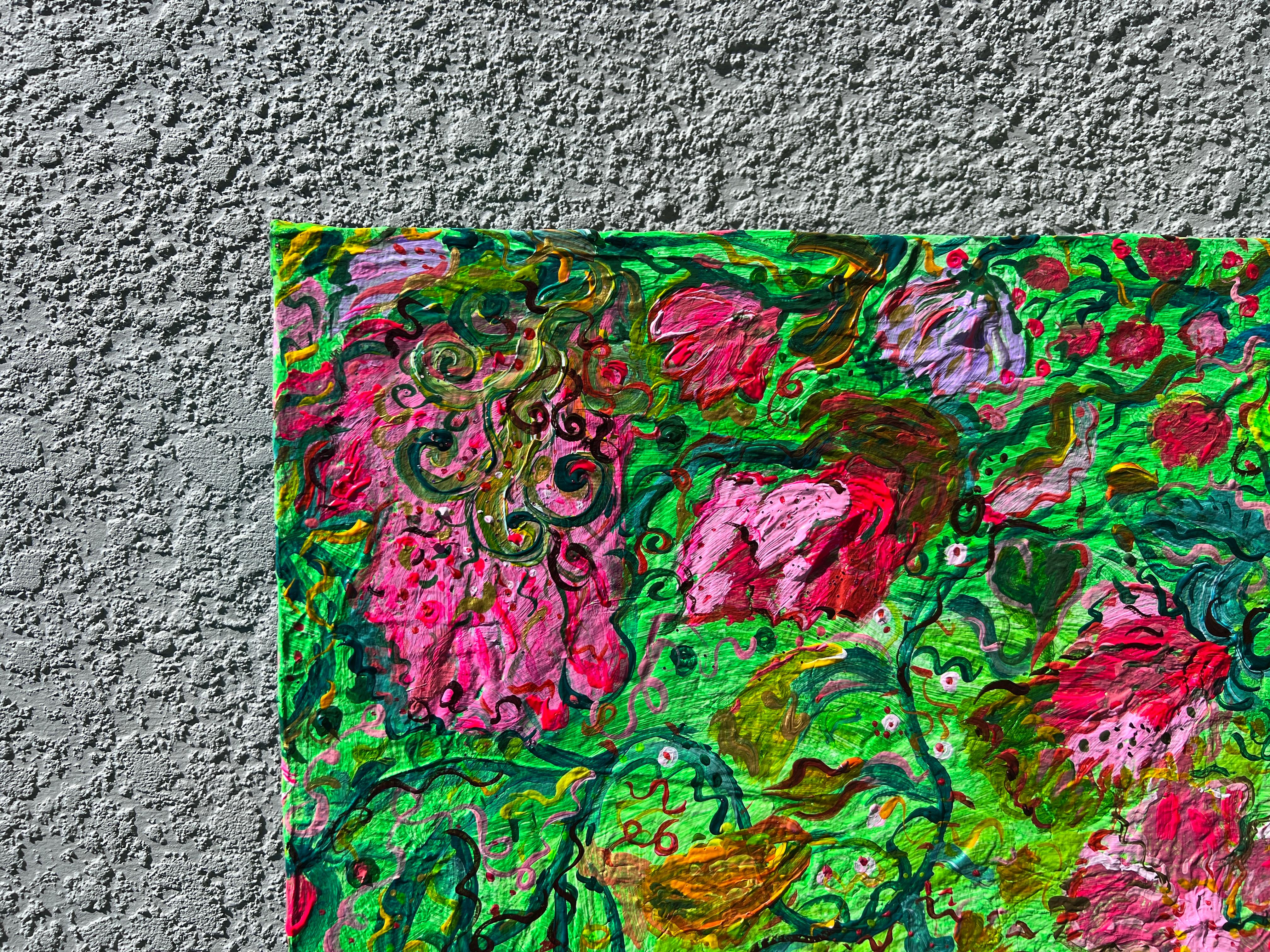 Abstraktes Gemälde auf Leinwand von Serg Graff, „Blumenblumen am Efeu“, COA, Unikat im Angebot 5