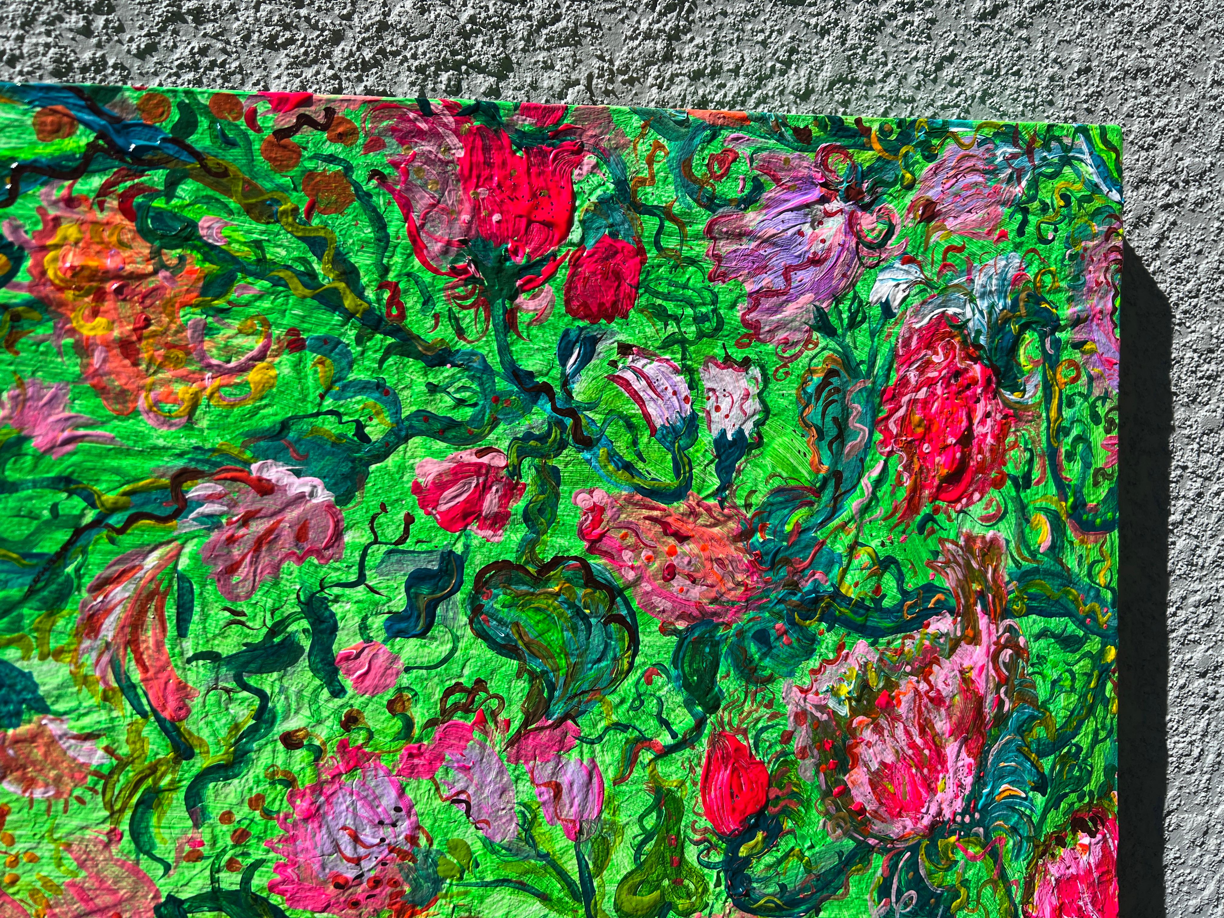 Abstraktes Gemälde auf Leinwand von Serg Graff, „Blumenblumen am Efeu“, COA, Unikat im Angebot 6