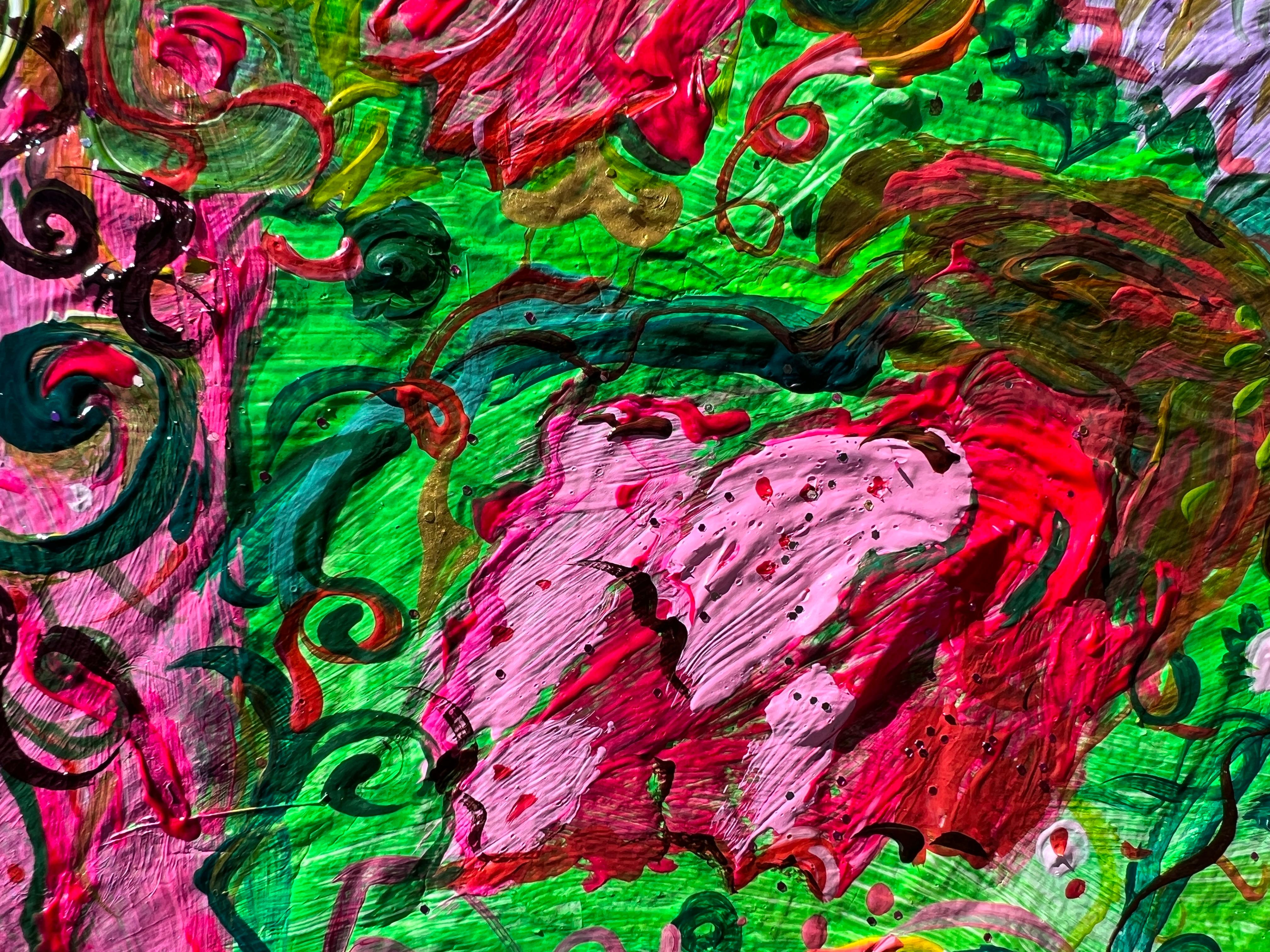 Abstraktes Gemälde auf Leinwand von Serg Graff, „Blumenblumen am Efeu“, COA, Unikat im Angebot 8