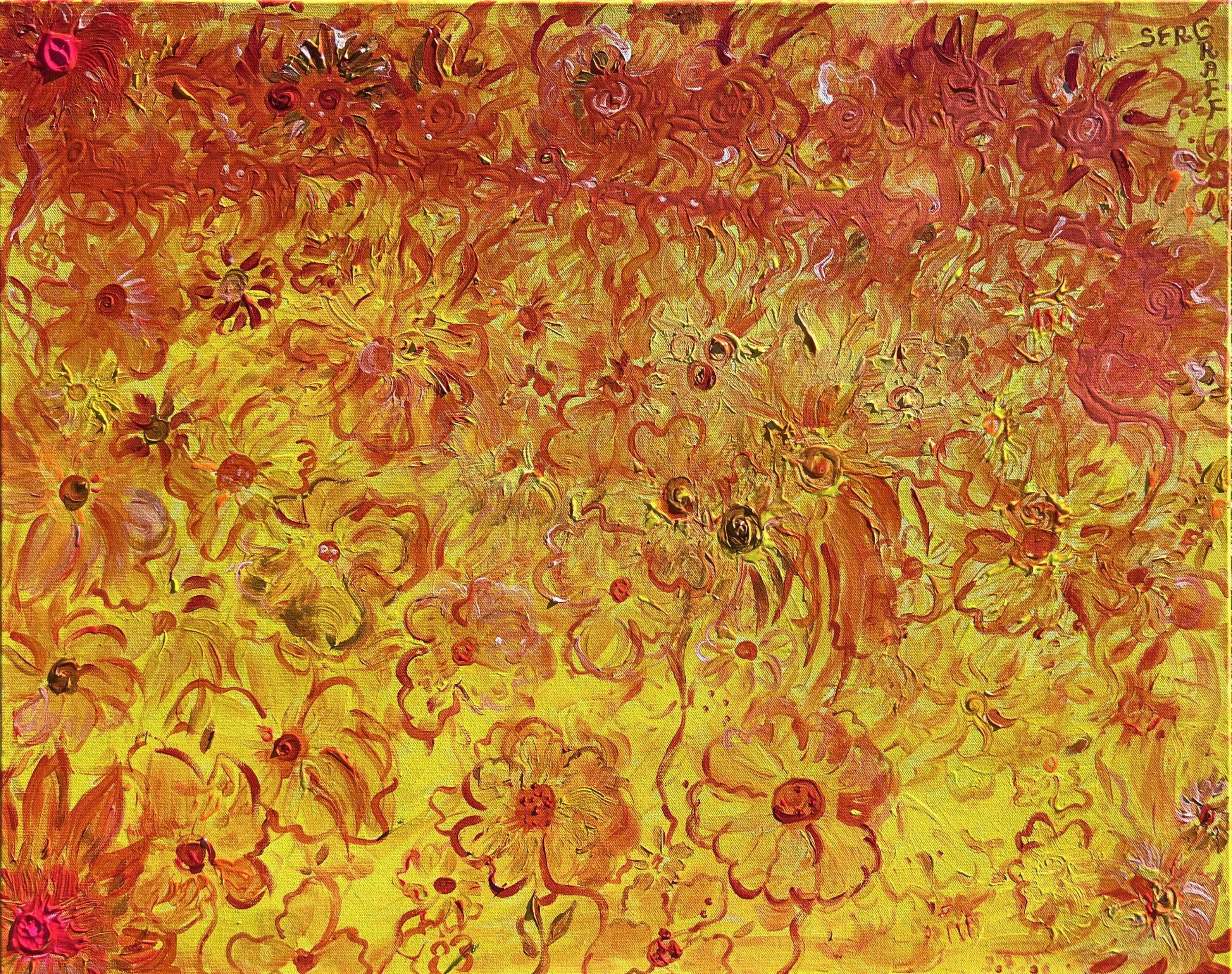 Einzigartige abstrakte Malerei auf Leinwand von Serg Graff " Sunspot Blumen" COA