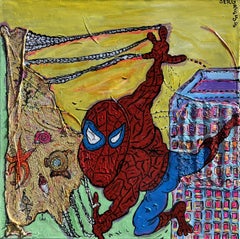 Grande dipinto su tela di Serg Graff "Spider-Man", unico nel suo genere. COA allegato