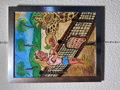 One-of-a-kind Painting on Board , Titled "Hungry Giraffe" by Serg Graff, COA
