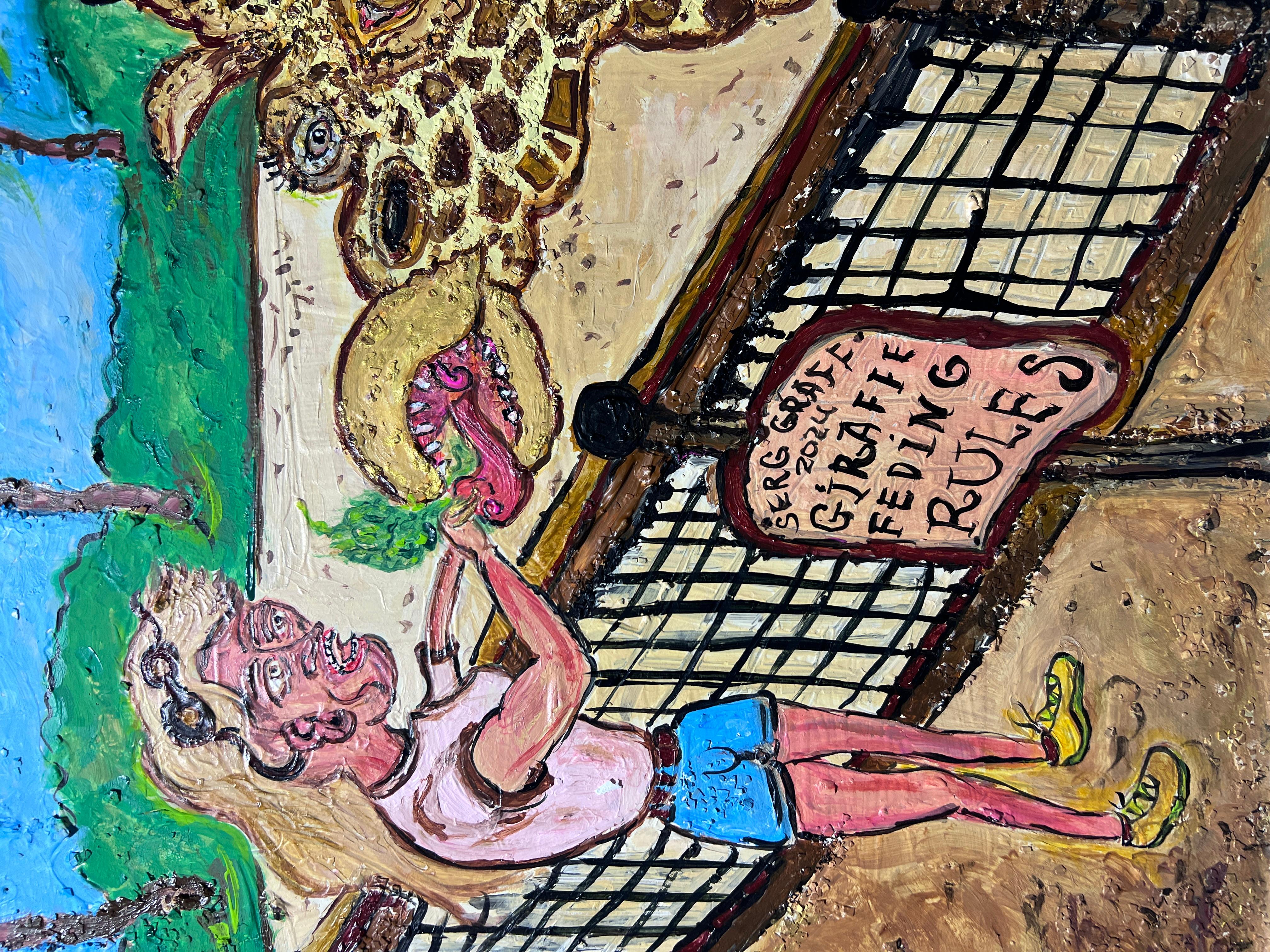 Einzigartiges Gemälde auf Karton mit dem Titel „Hungry Giraffe“ von Serg Graff, COA im Angebot 2