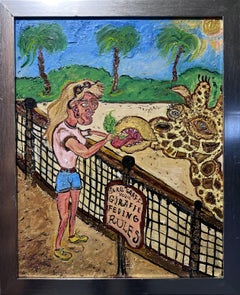Pintura única sobre tabla, titulada "Jirafa hambrienta" de Serg Graff, COA