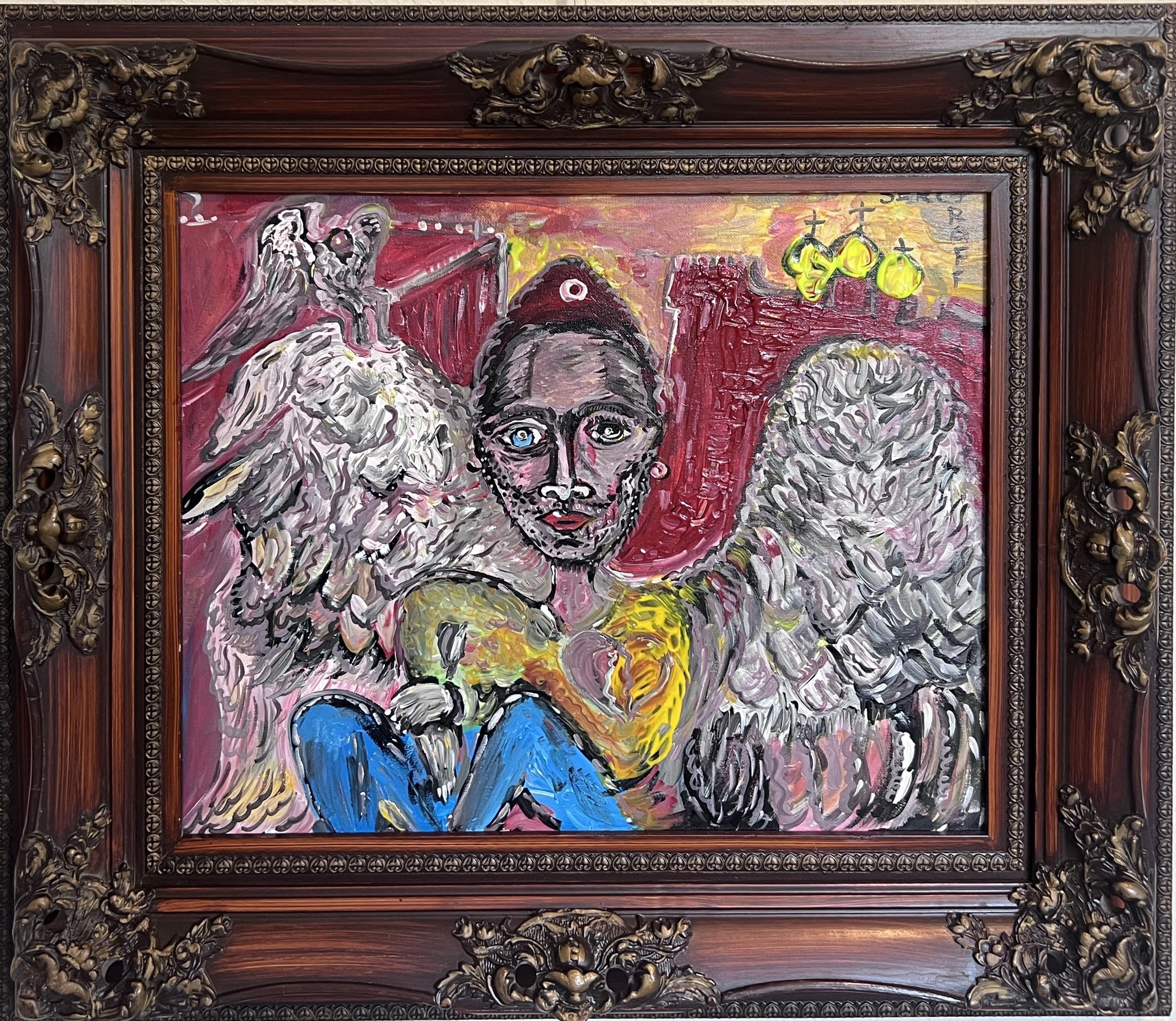 Einzigartiges Gemälde auf Leinwand von Serg Graff „Angel in Love“, verschnörkelter Rahmen, COA