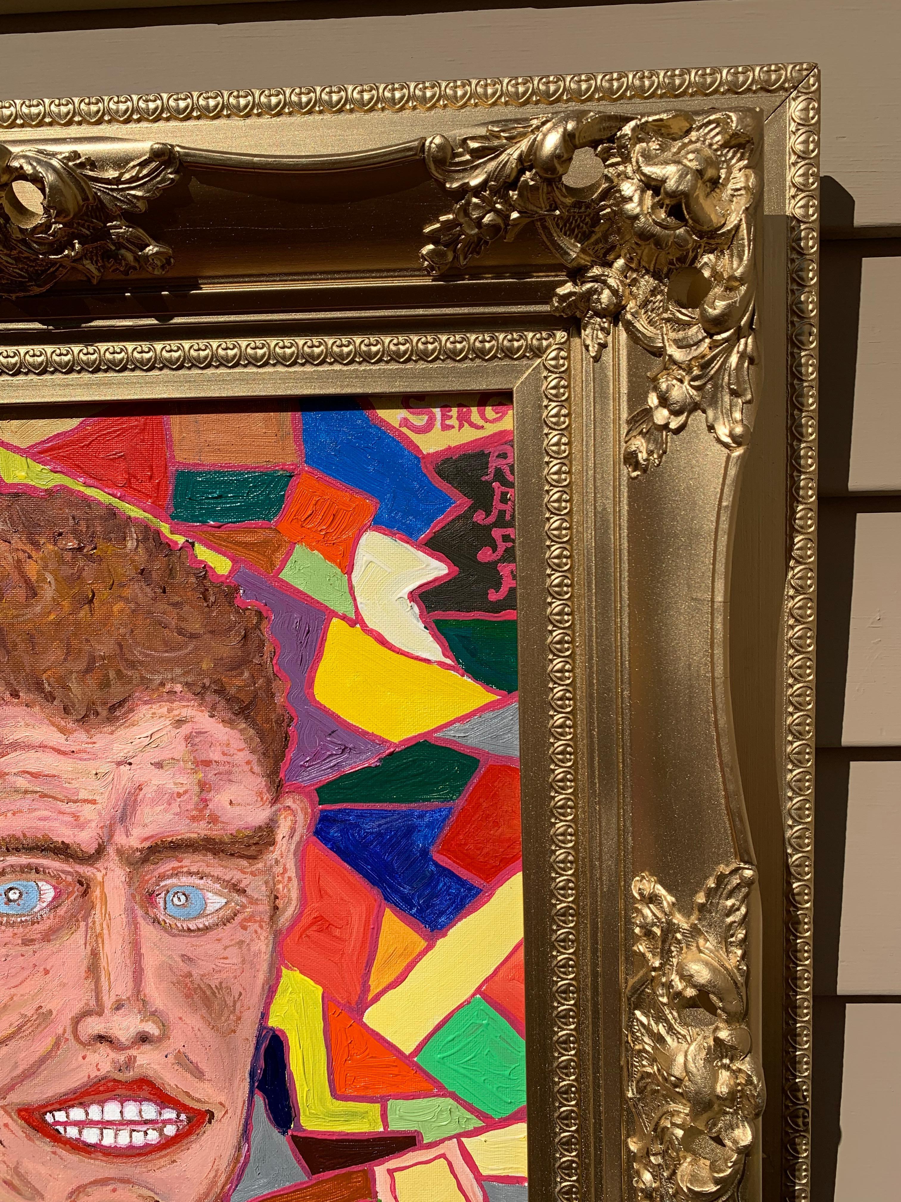 Se trata de una pintura original en acrílico/óleo sobre lienzo de estilo primitivista ingenuo que representa un Autorretrato. El cuadro tiene algunas anotaciones en el reverso: Mi Autorretrato (algunos dicen que me parezco a John Kennedy. JFK - El