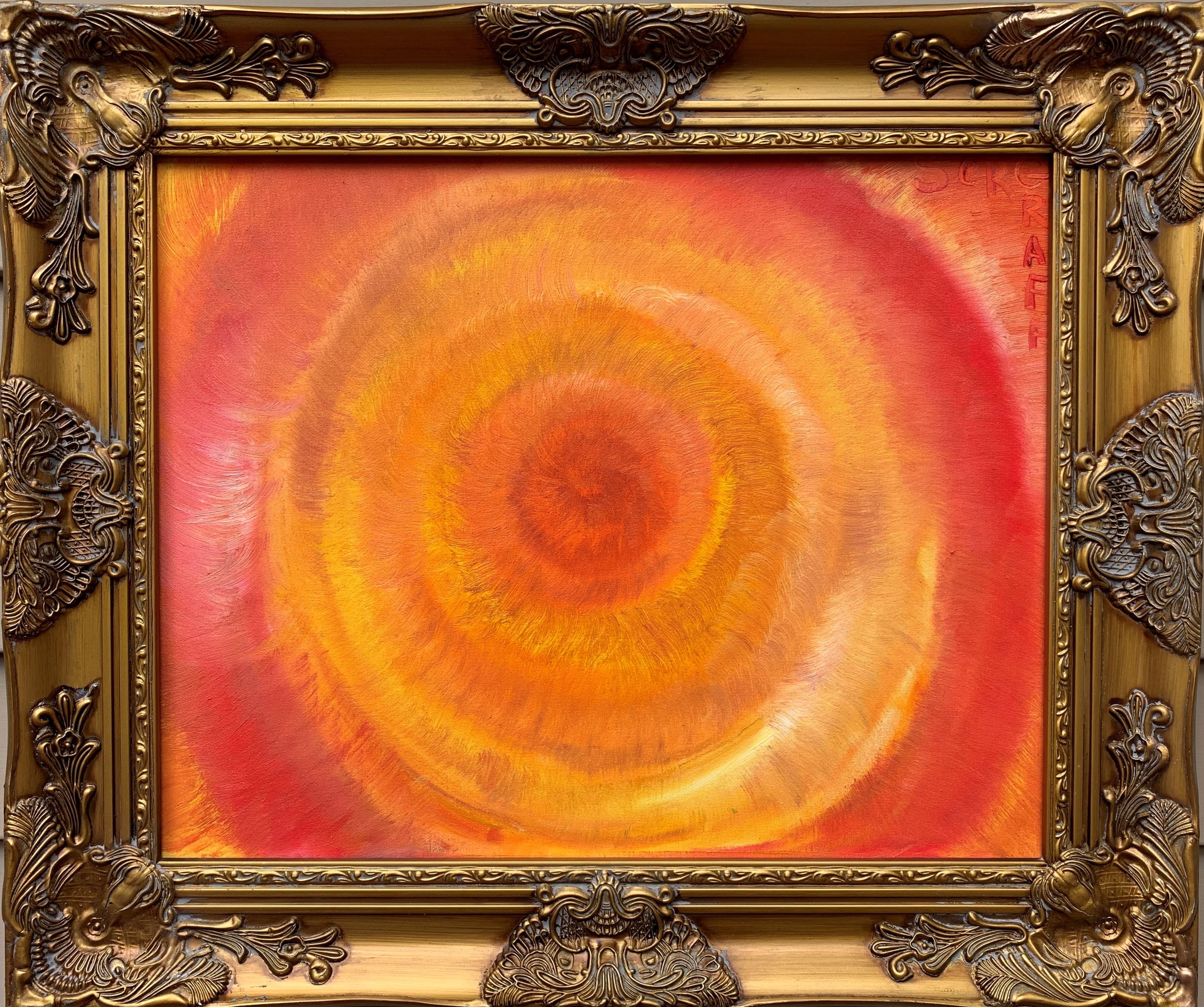 This is an unusual, original,  modern oil painting in abstract art style signed by Artist Serg Graff. The unique subject of Aura looks gorgeous. Overall a painting that will easily breathe life and color into any Office, Hotel Lobby, or House.  
