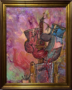 Peinture abstraite originale sur panneau de Serg Graff « Boxing Gloves », COA
