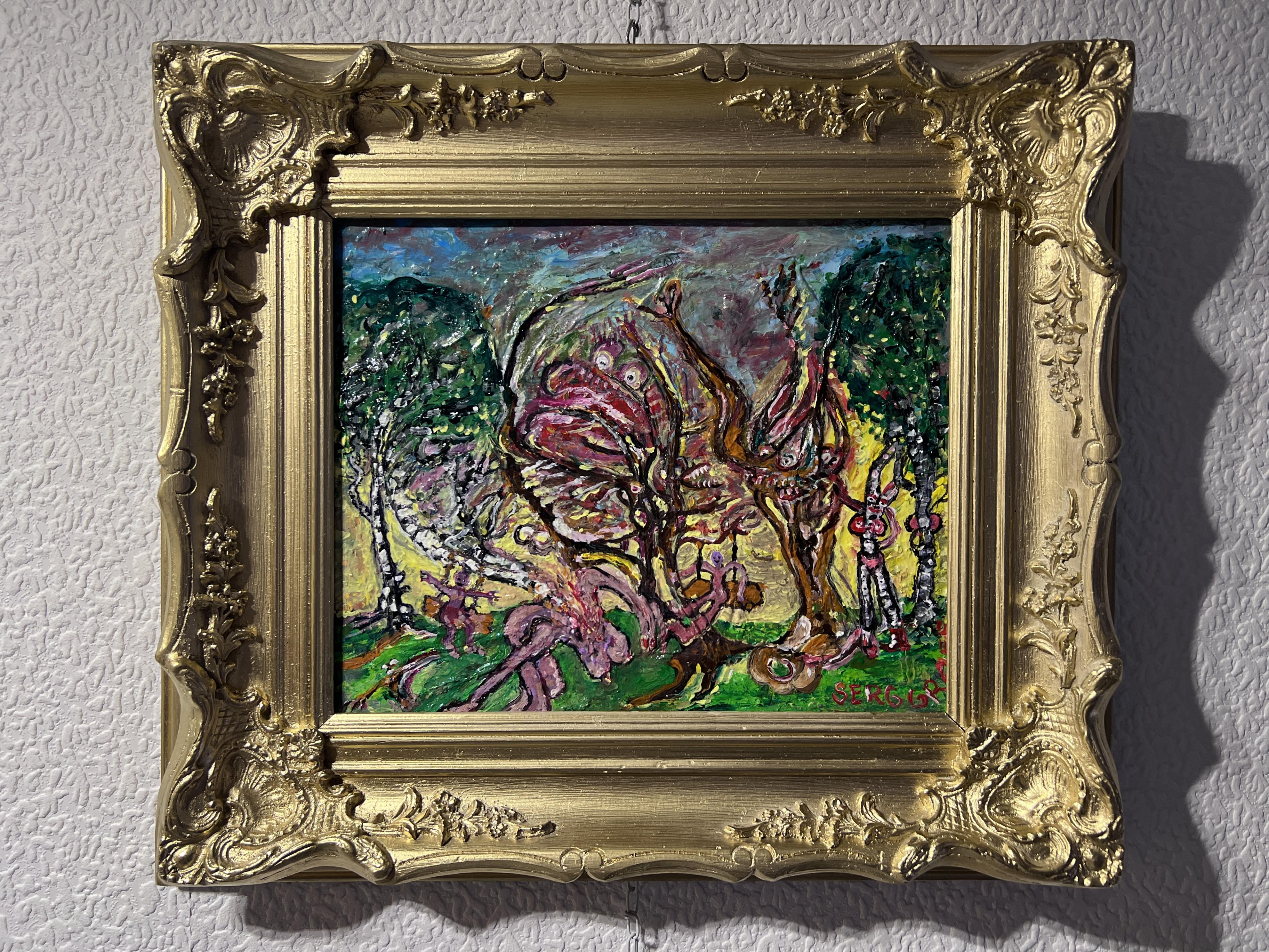 Original Abstraktes Originalgemälde auf Karton von Serg Graff „Surreal Forest“ COA, gerahmt im Angebot 1