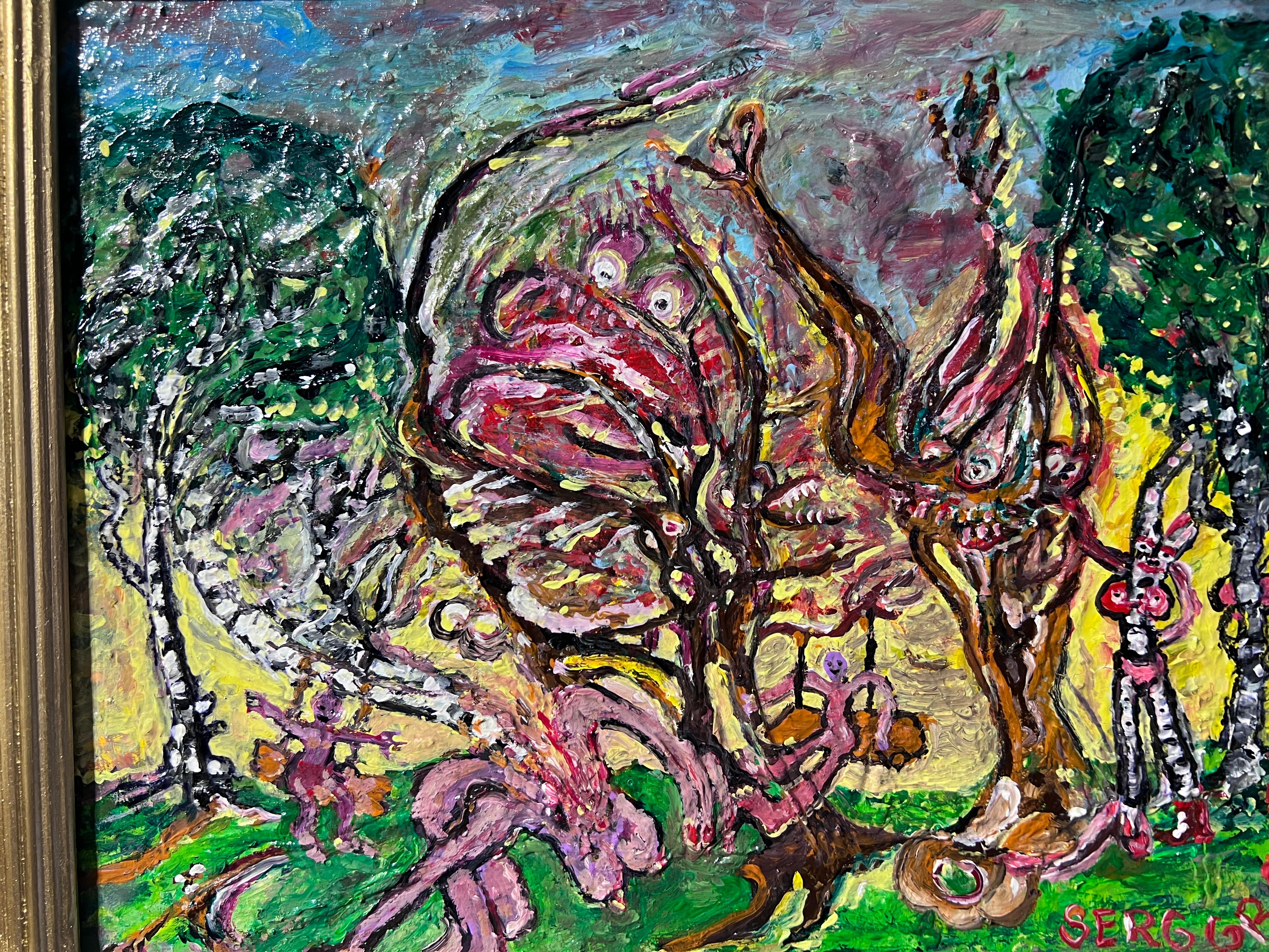 Original Abstraktes Originalgemälde auf Karton von Serg Graff „Surreal Forest“ COA, gerahmt im Angebot 2