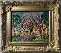 Original Abstract Painting on board by Serg Graff "Surreal Forest" COA, framed