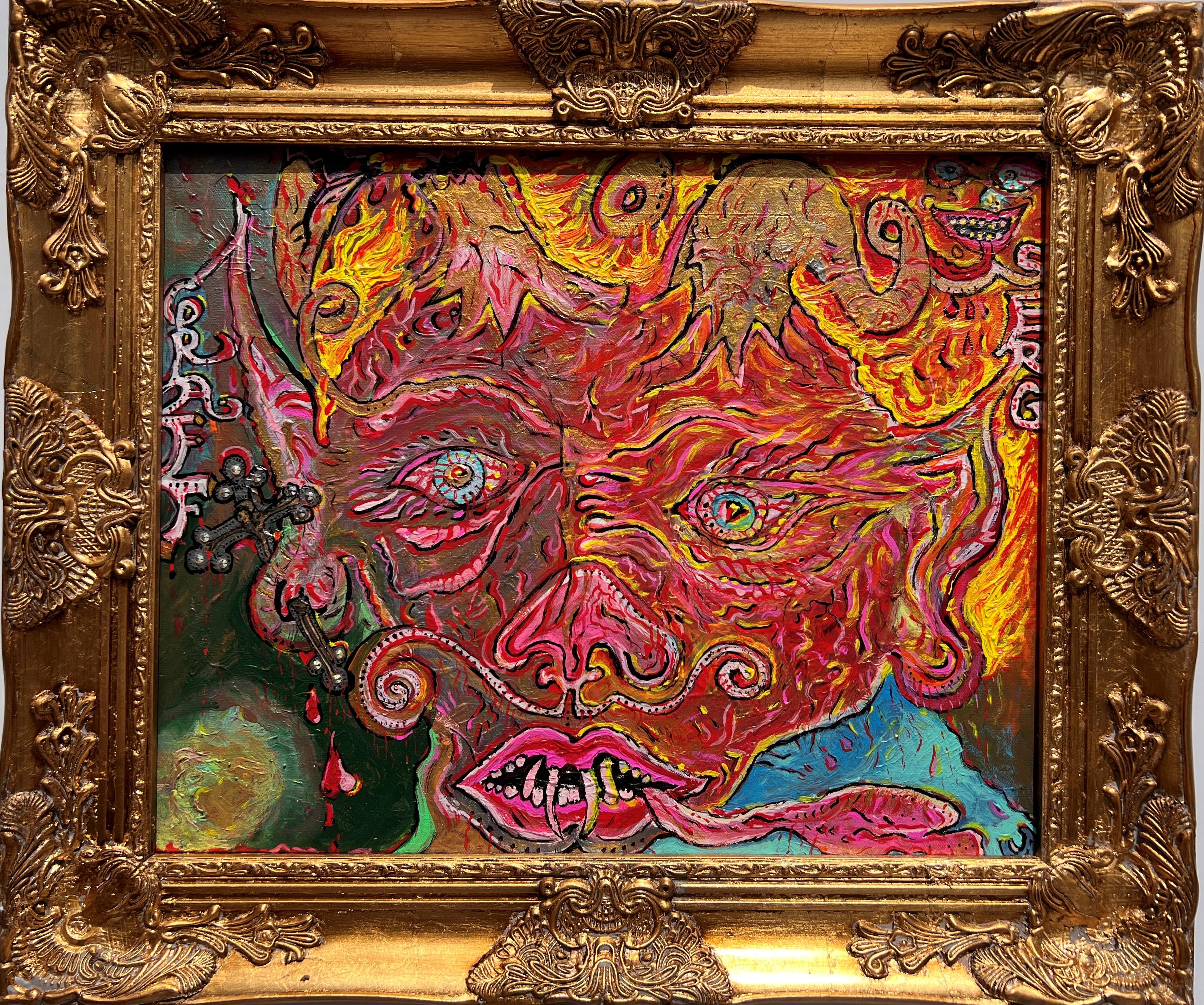 Peinture abstraite originale sur toile de Serg Graff, « Apocalypse » COA, encadrée