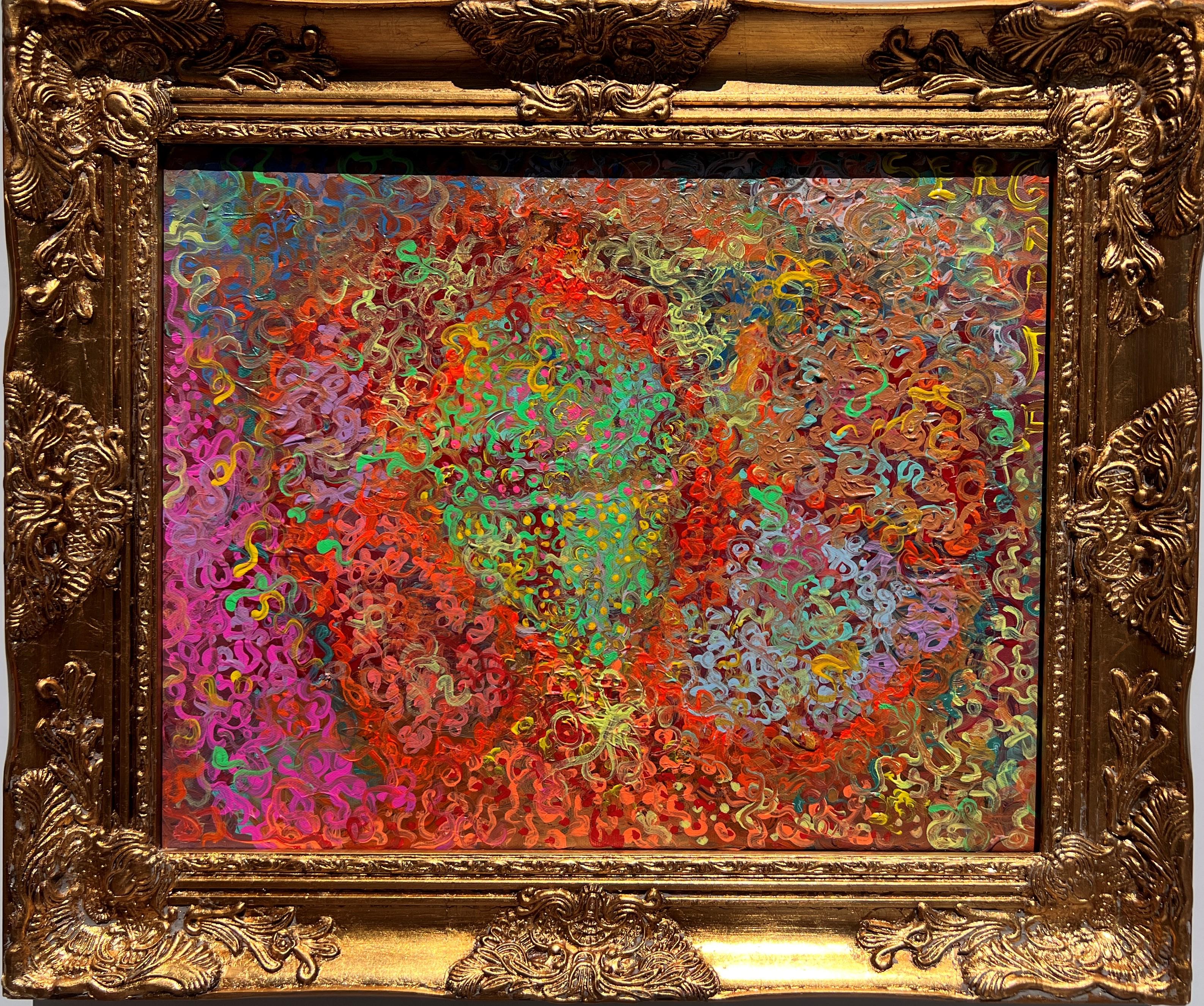 This is a unique original textured acrylic painting on canvas in a fantasy abstract style by Serg Graff Titled "Curly Curls". 

 It comes signed, dated, and with a COA (Certificate of Authenticity). 

 Presented in an ornate gold frame. 

 Excellent