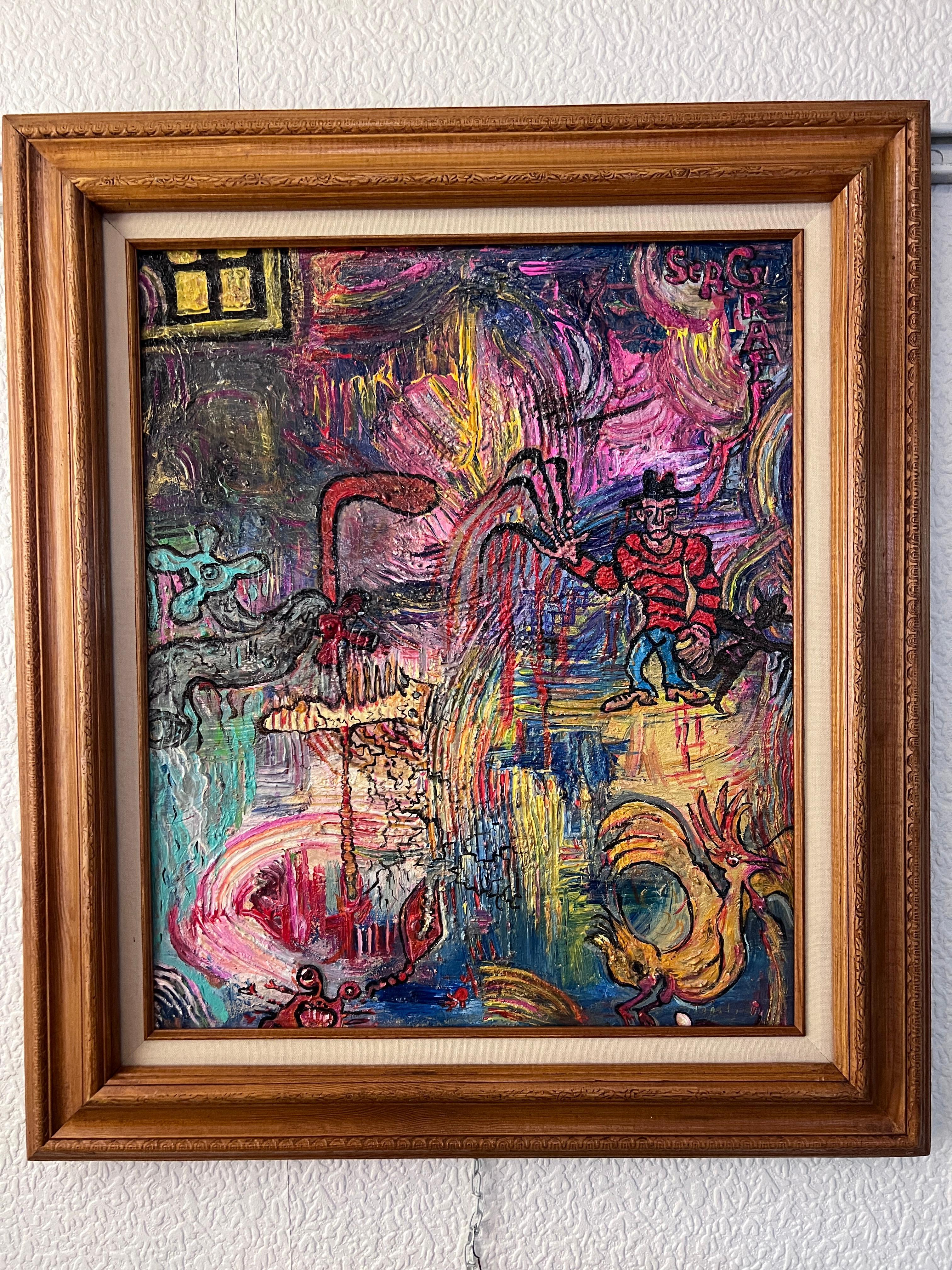 Original Abstraktes Originalgemälde auf Leinwand von Serg Graff „Freeddy is Back“, COA im Angebot 1