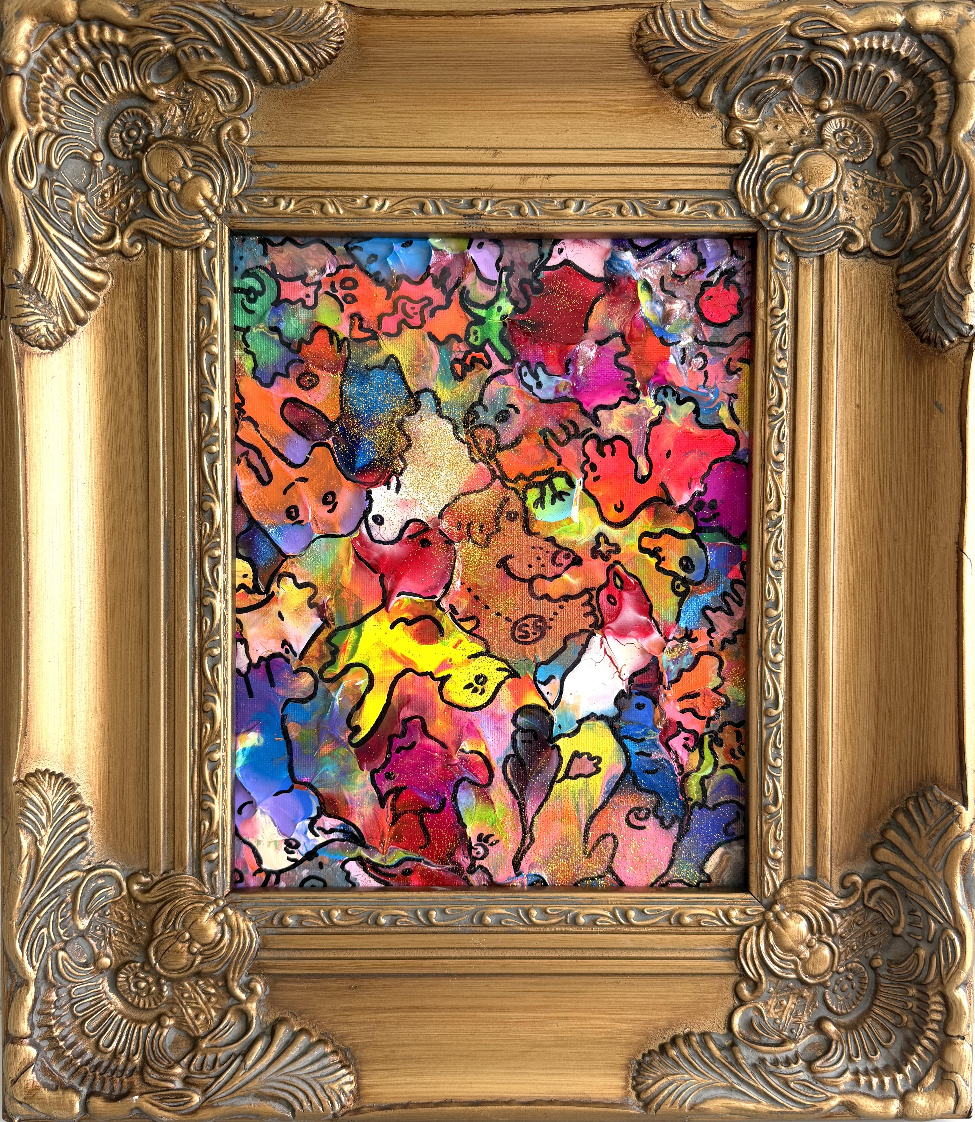 Original Abstract Painting Serg Graff "Happy Doodles" Surreal Fantasy Art, COA