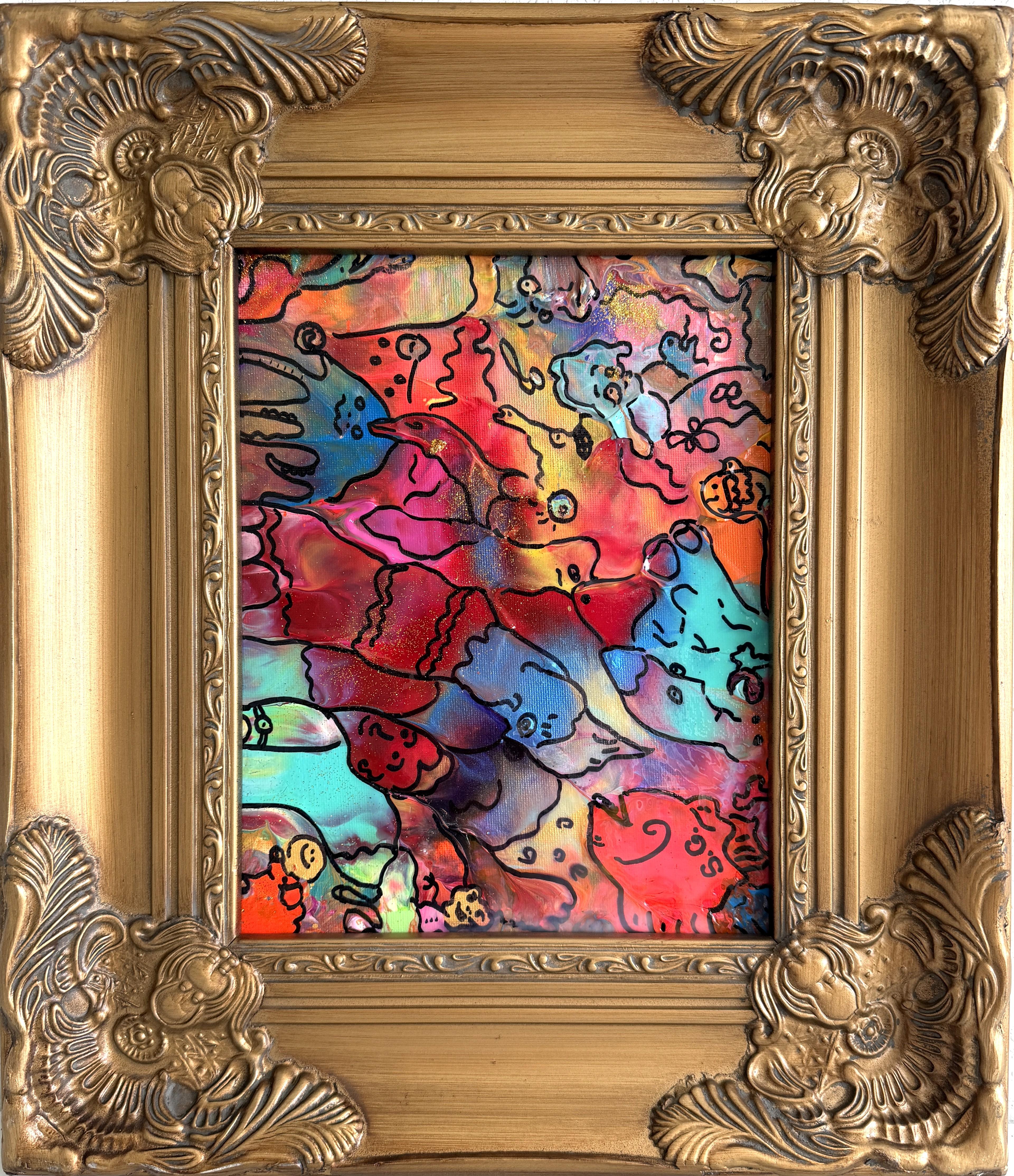 "Hidden Friends" is an original acrylic painting by contemporary American-based artist Serg Graff, whose imaginative artistic vision transforms vibrant abstract compositions into joyful worlds filled with hidden characters and playful