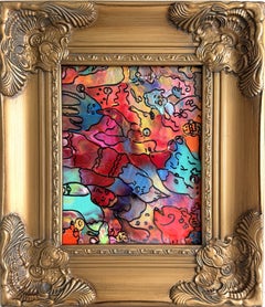 Peinture abstraite originale de Serg Graff « Hidden Friends » – Art fantastique surréaliste, certificat d'authenticité (COA)