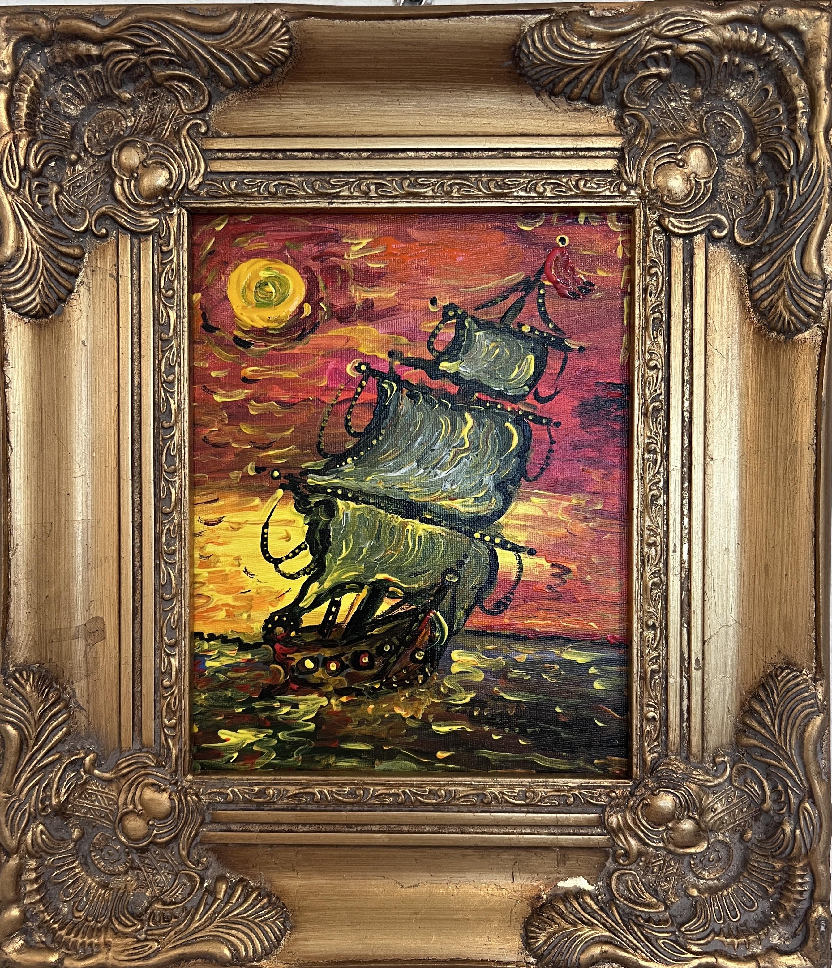 Original-Acrylgemälde von Serg Graff, Seelandschaft mit dem Titel "Eclipse" , COA