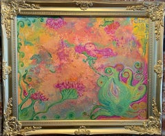 Peinture florale abstraite fantaisiste exotique de Serg Graff, encadrée