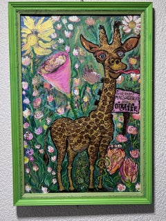 Original Large Painting on Board , Titled "Funny Giraffe" by Serg Graff, COA