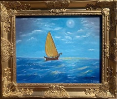 Pintura al Óleo Original "Soledad" de Serg Graff - Velero en el mar a la luz de la luna