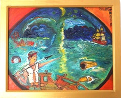 Pintura al Óleo Original "Moby Dick" Estilo de Serg Graff, COA, Enmarcada, Firmada