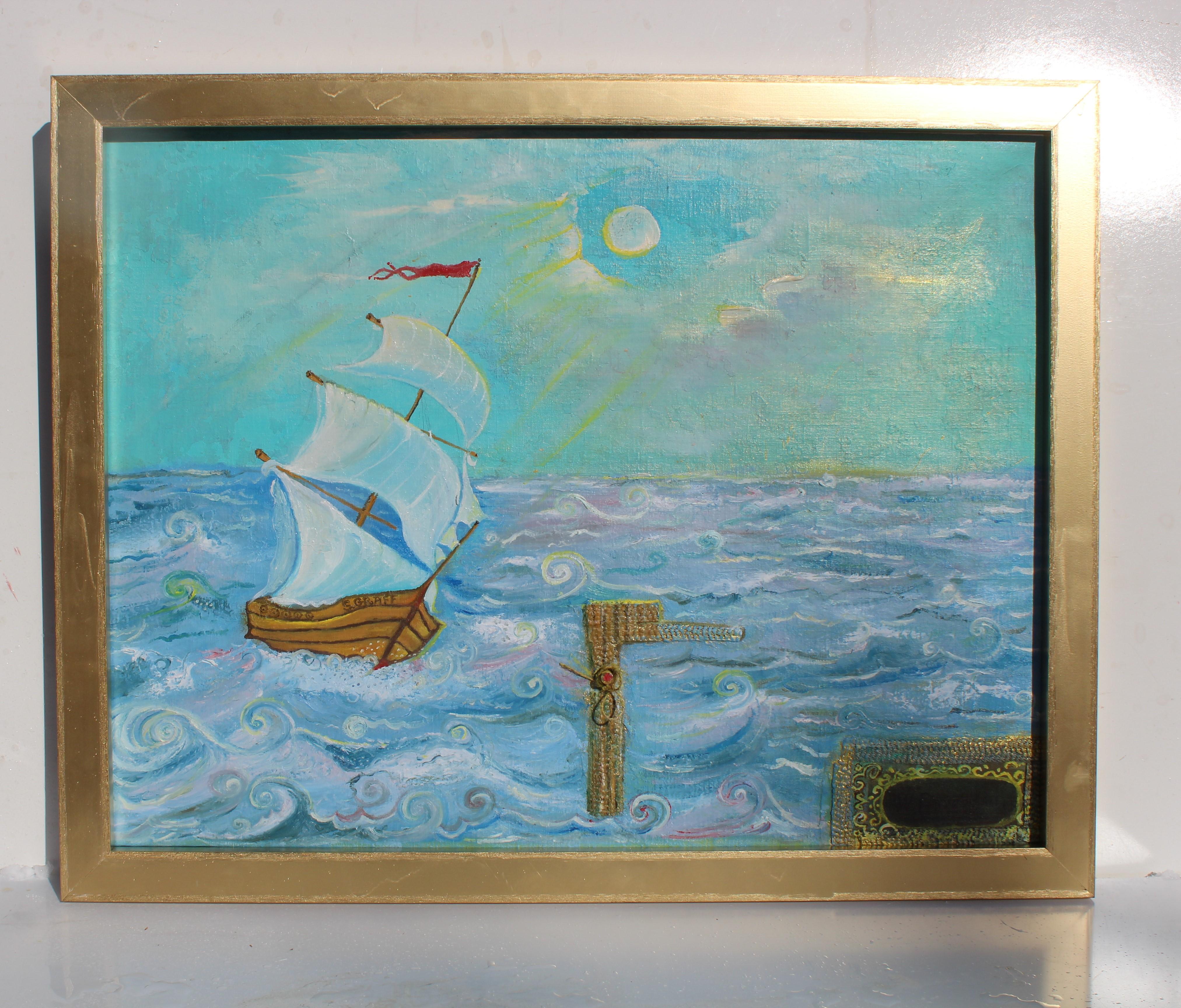 Originalgemälde auf antiker Leinwand - Seelandschaft - Signiert Serg Graff - COA, gerahmt im Angebot 1