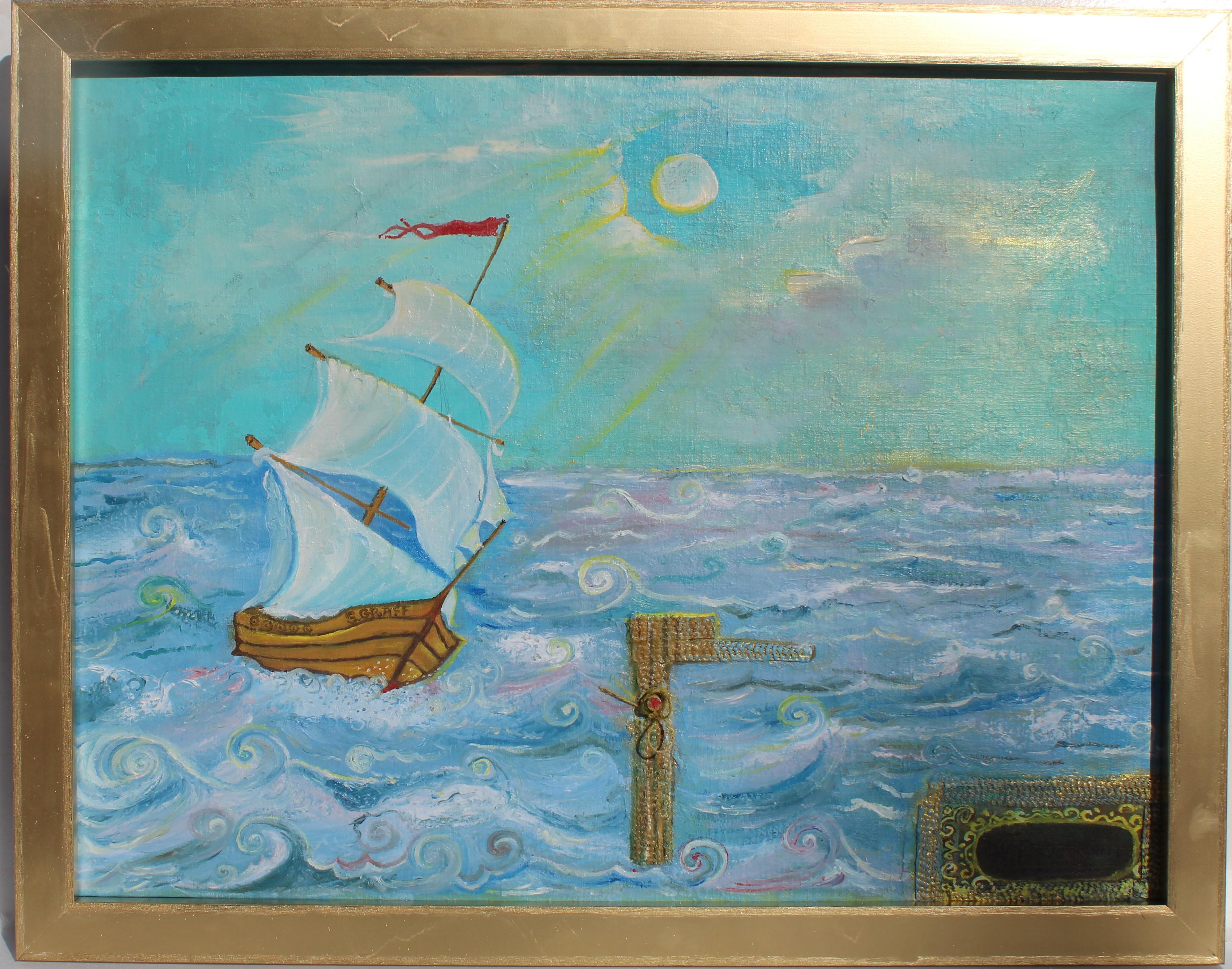 Original Painting on Antique Canvas – Seascape – Signed Serg Graff – COA, Framed