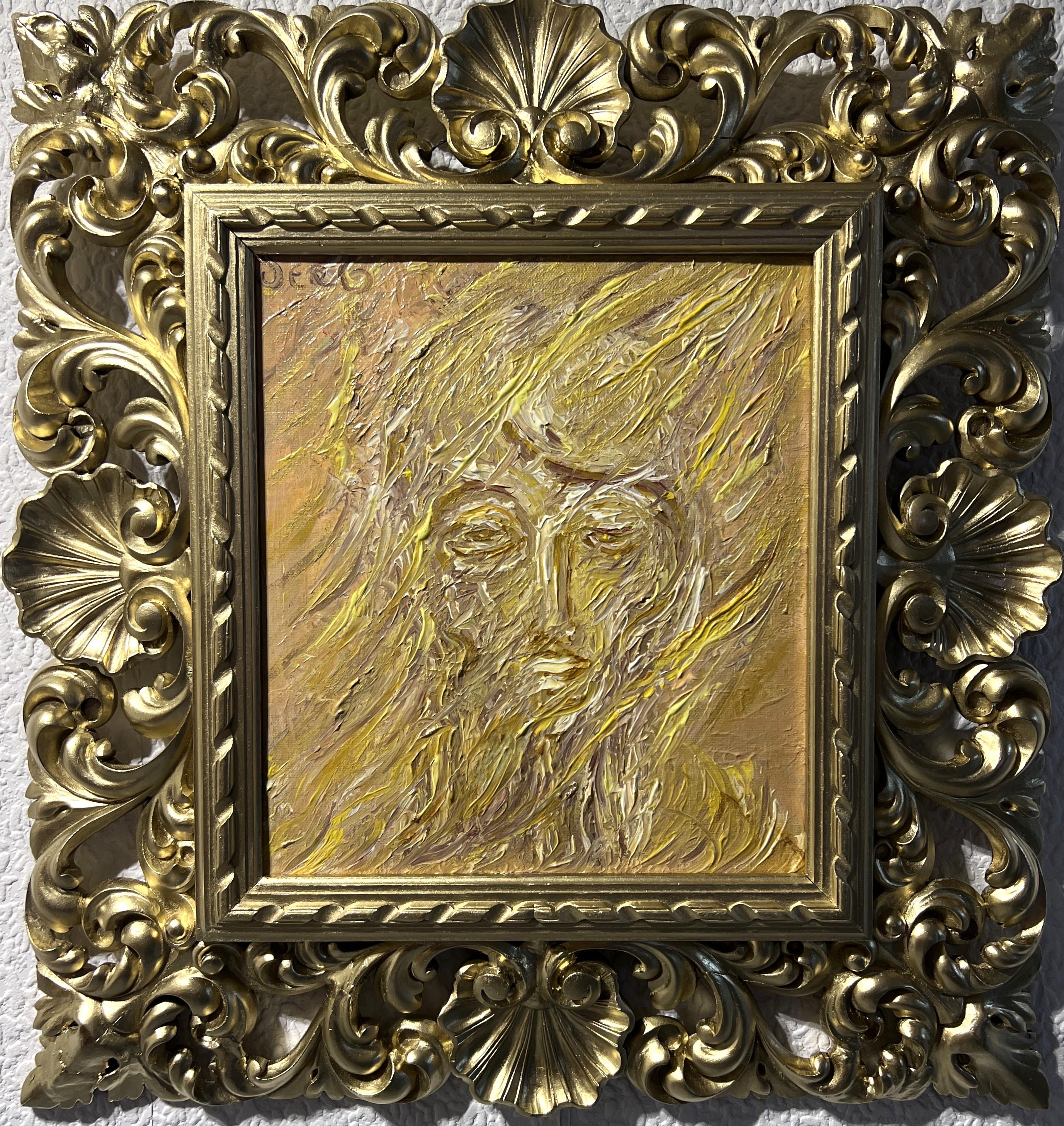 This is a unique original acrylic painting on canvas board in abstract style by Serg Graff, Portrait titled "Stranger". 

It comes signed, dated, and with a COA (Certificate of Authenticity). 

Presented in a gorgeous vintage ornate gold