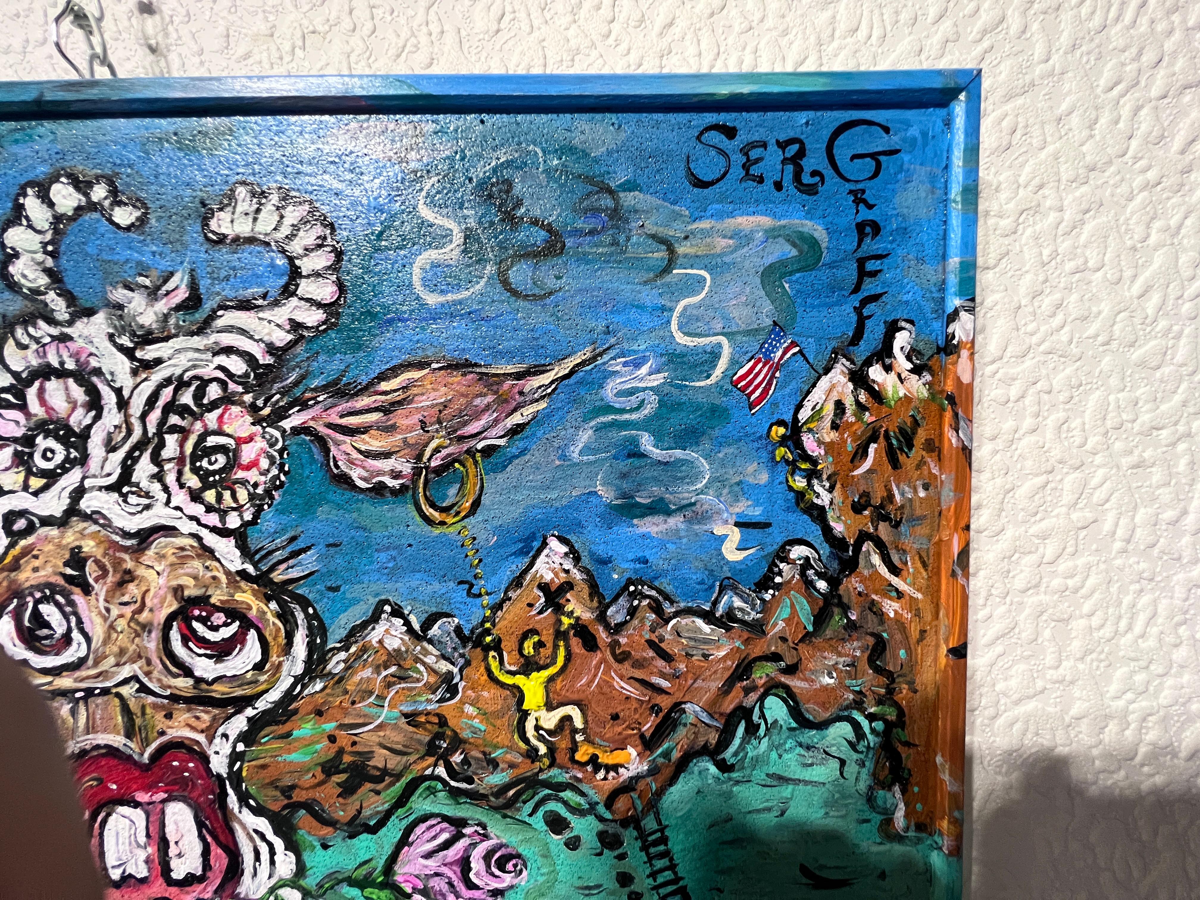 Original Painting on Board in Cartoon Style by S. Graff 