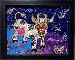 Pittura originale su tavola in stile cartoon di Serg Graff "Latte cosmico", COA