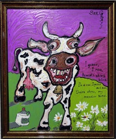 Original Painting on Board in Cartoon Style by Serg Graff "Milk Cow", COA