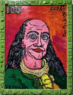 Dipinto originale su tavola, Ritratto di Benjamin Franklin firmato Serg Graff, COA