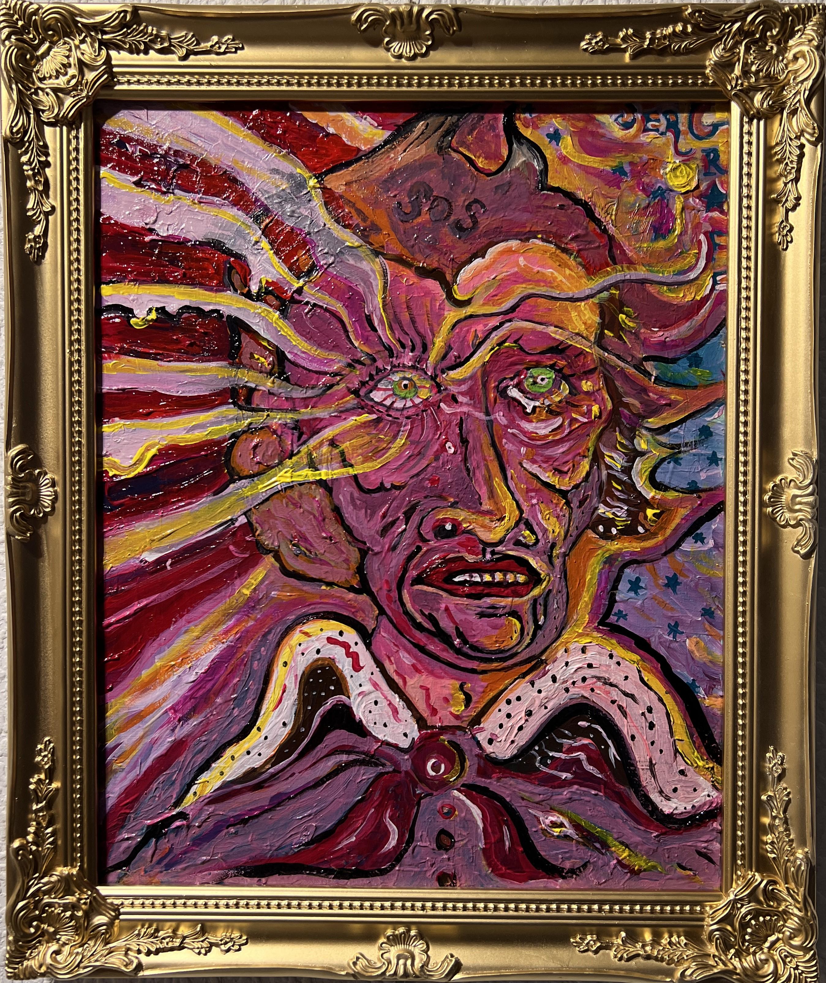 This is a rare unique original acrylic painting on canvas in a naive primitivism/abstract style Titled "Save Our Souls". 
 
Present in a gilt frame. 

Excellent condition. Framed measuring 24" x 20" & painting measures 20" x 16" . Signed in the