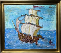 Peinture originale sur toile de Serg Graff, Skipper "Sea Wolf", paysage marin, COA