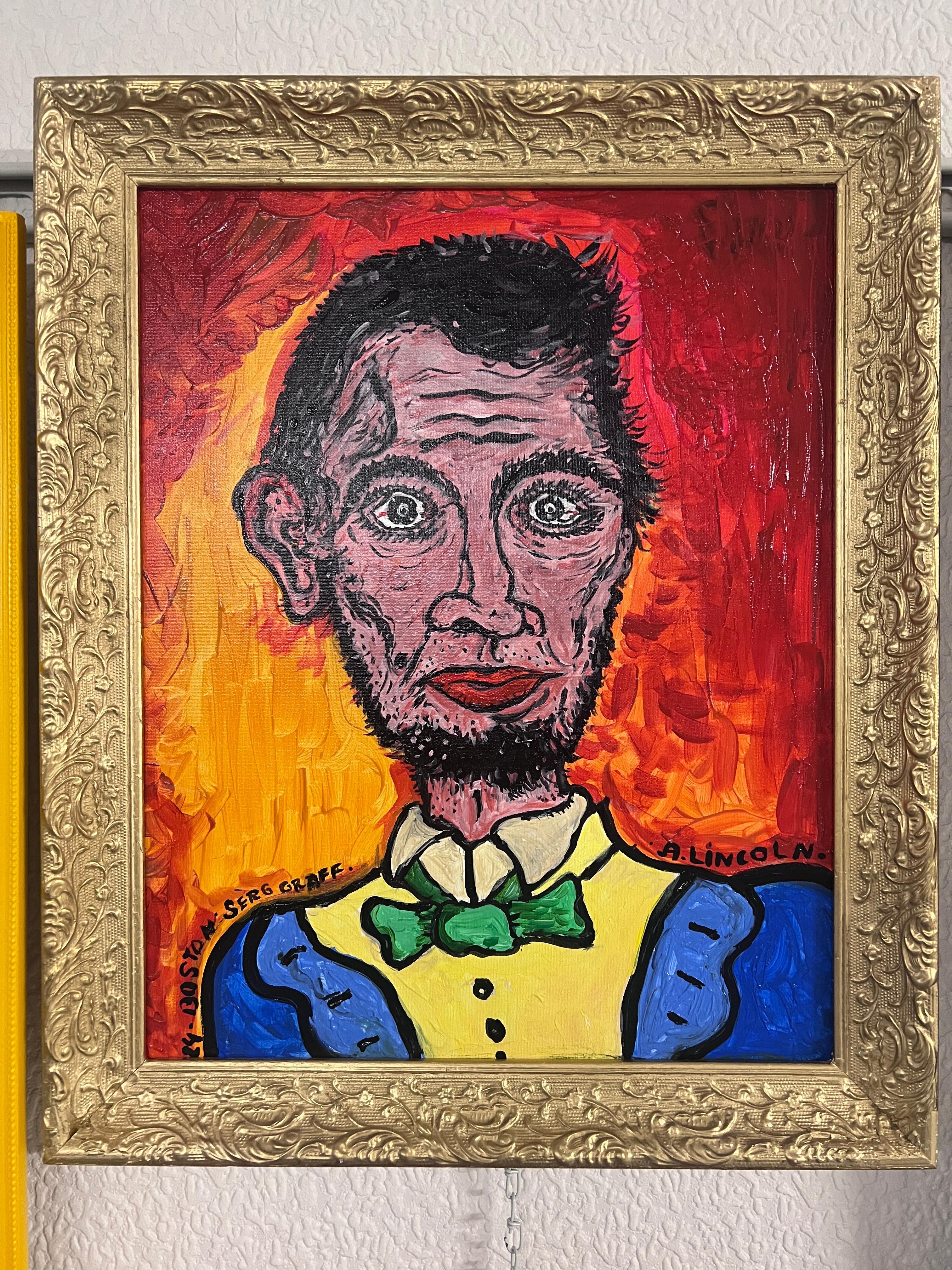 Originalgemälde auf Leinwand, Porträt von Abraham Lincoln, von Serg Graff, COA 3