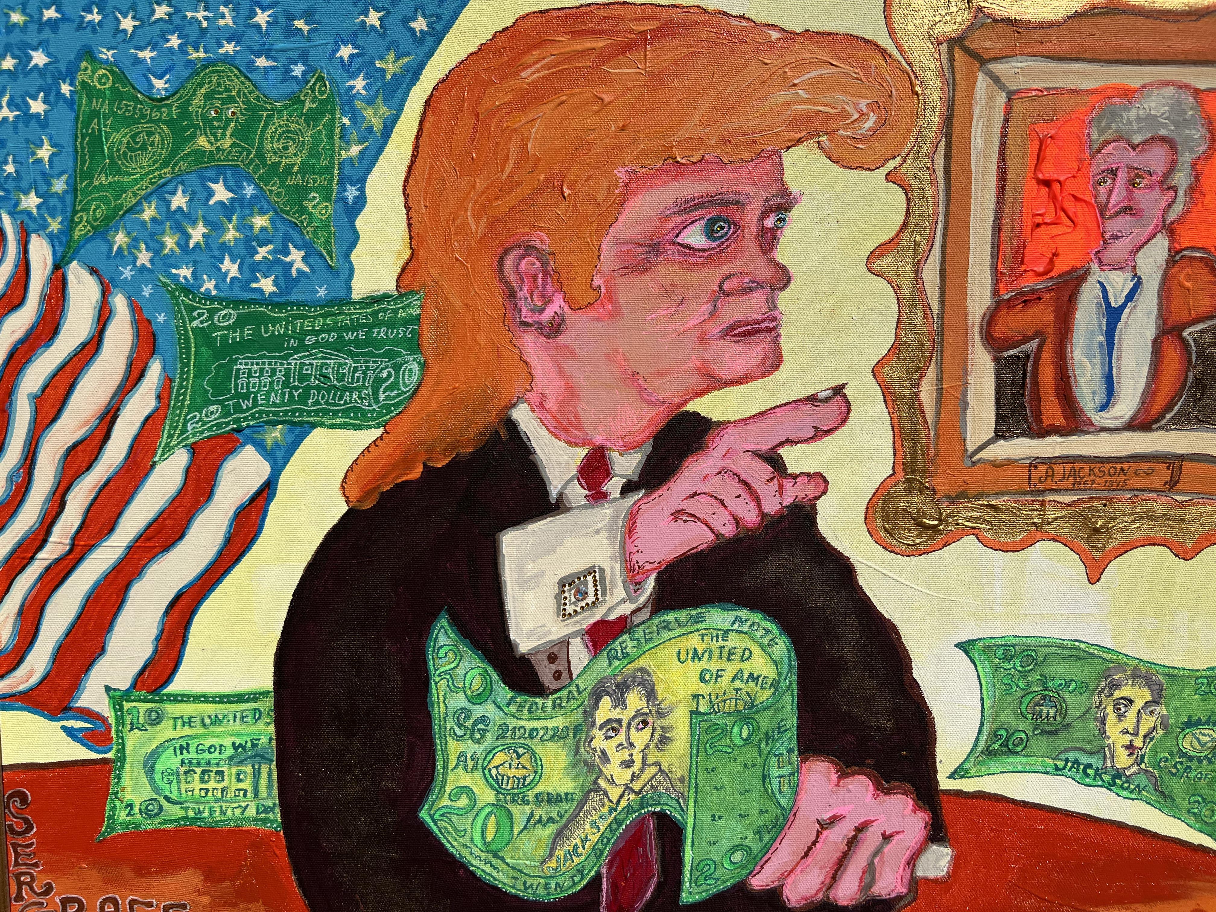 Quadro originale su tela, ritratto di Donald Trump di Serg Graff, COA, incorniciato 2