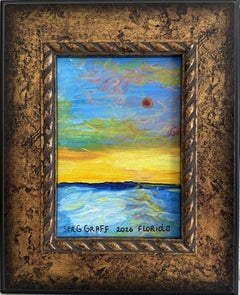 Original Serg Graff Ocean Sunset Acrylic Painting Framed Small Seascape Art