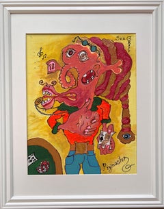 «PigMaster», obra original de Serg Graff: una obra de arte única en acrílico, de estilo surrealista e ingenuo, con motivos fantásticos