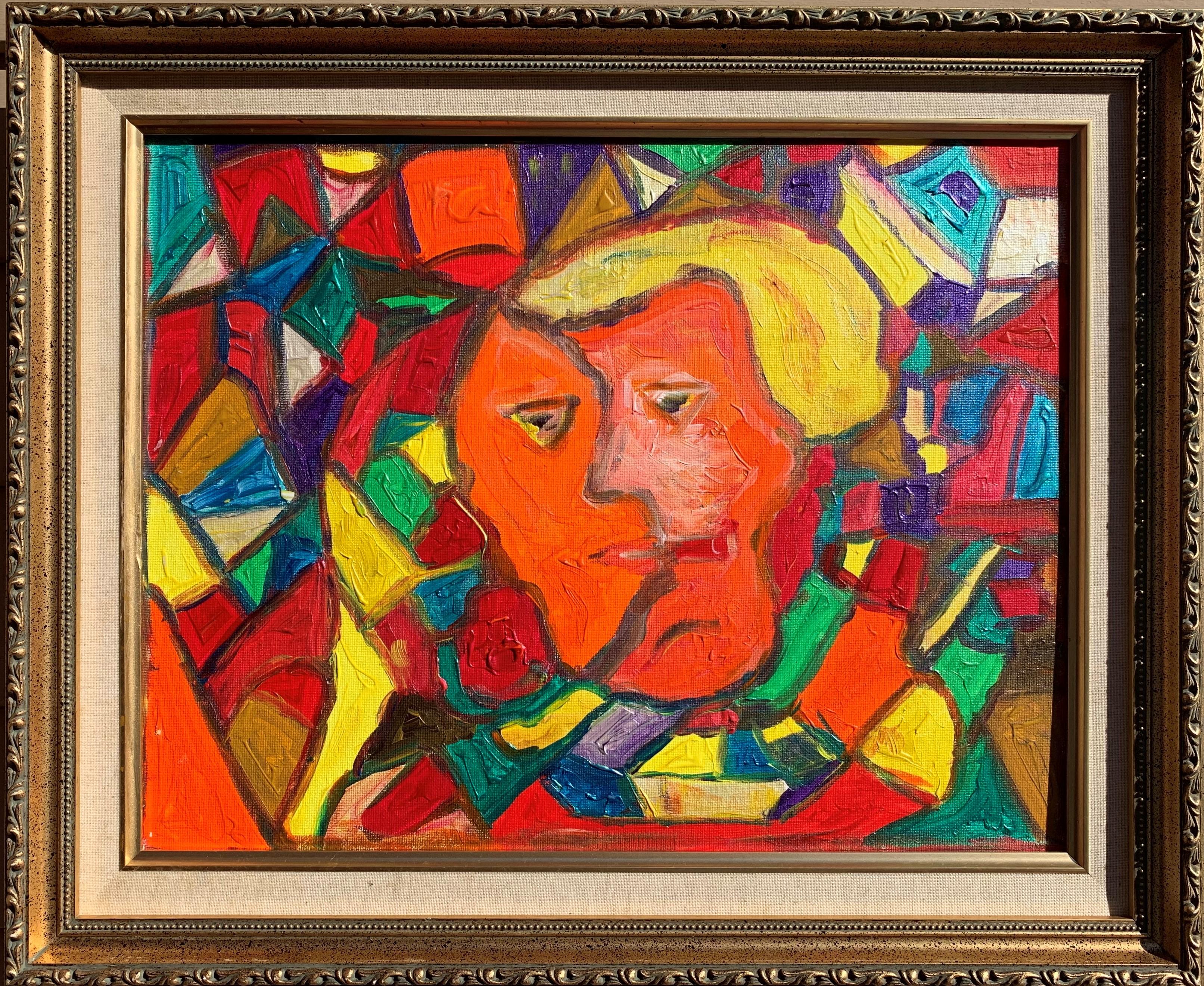 MAKS ART GALLERY is proud to present this striking original acrylic painting titled “Lovers” by contemporary surrealist artist Serg Graff.

Rendered in vivid, interlocking forms and vibrant colors, this work explores the emotional geometry of human