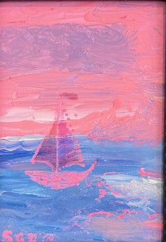 "Pin Dream" by Serg Graff Pintura original, Paisaje marino velero rosa, Arte costero