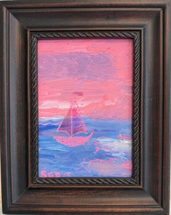 "Pin Dream" by Serg Graff Pintura original, Paisaje marino velero rosa, Arte costero
