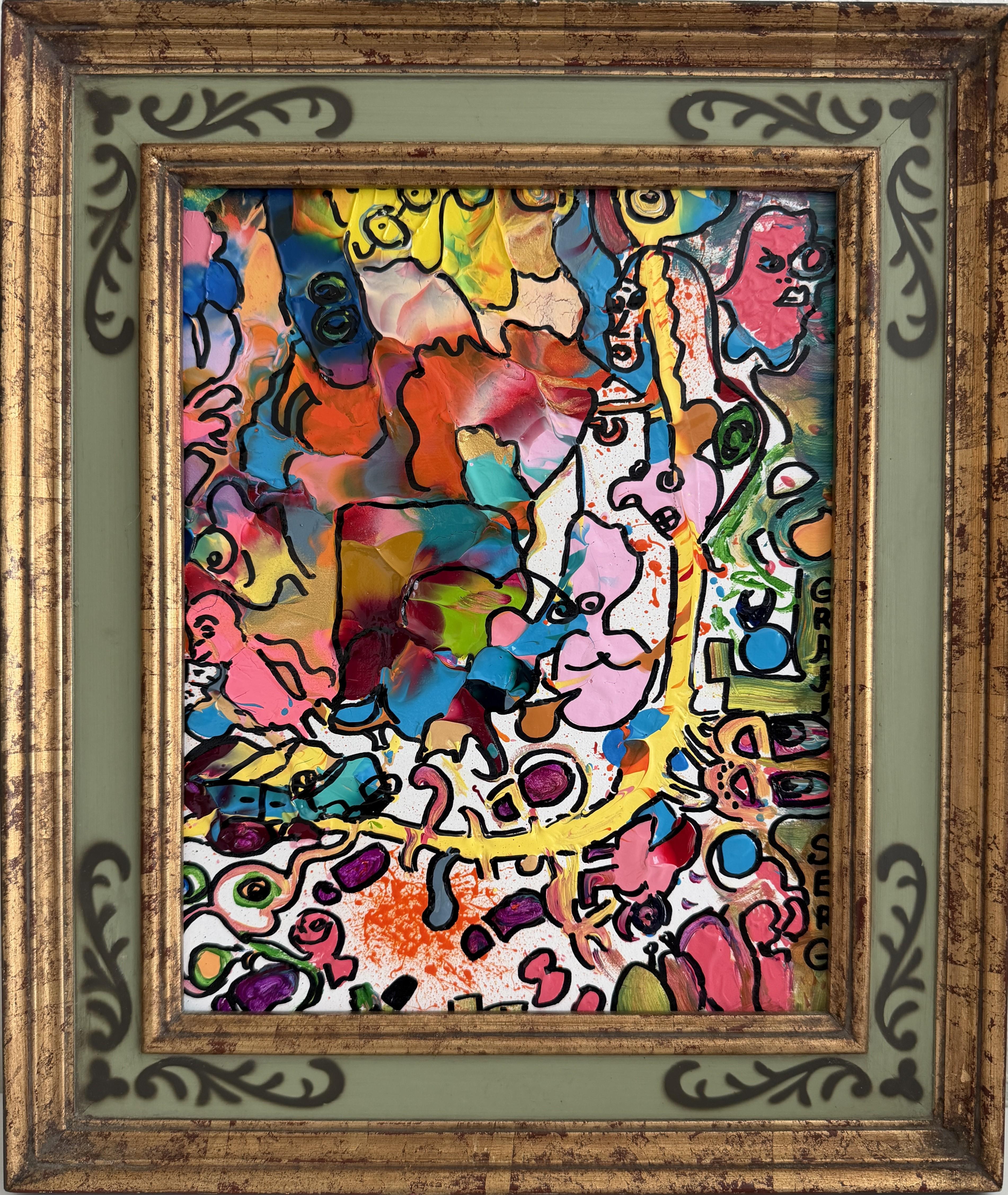 Serg Graff "Find Mr. Squiggle" Abstract Acrylic Painting Framed Outsider Art COA