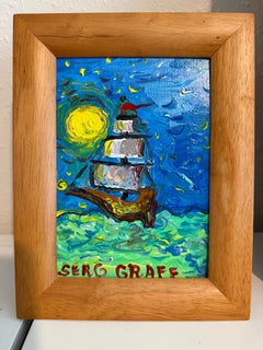 Serg Graff "Luna Maris" Seascape Acrylic Painting Moonlit Ship Nautical Art