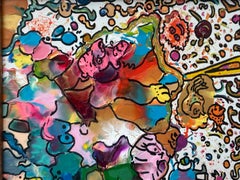 Serg Graff "Mr Umbrella" - Dipinto astratto in acrilico, incorniciato, arte outsider, certificato di autenticità (COA)