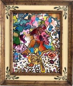 Serg Graff "Mr Umbrella" - Dipinto astratto in acrilico, incorniciato, arte outsider, certificato di autenticità (COA)
