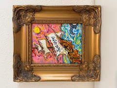 Serg Graff Original “Dolpharus” Acrylic Ship Painting  Gold Frame  Nautical