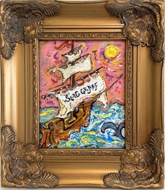Serg Graff Original “Dolpharus” Acrylic Ship Painting  Gold Frame  Nautical