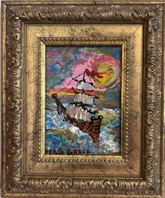 Serg Graff Original “Lamara” Ship Painting  Gold Ornate Frame  Nautical