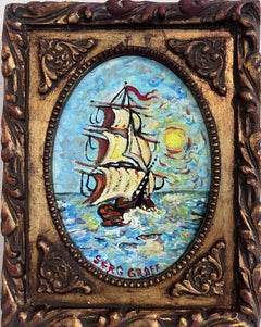 Serg Graff Original “Maris” Ship Painting  Gold Ornate Frame  Nautical
